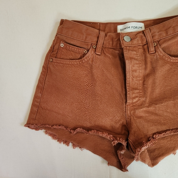 Denim Forum The Ex-Boyfriend Short frayed hem button fly rust brown 24 jean - Picture 2 of 13